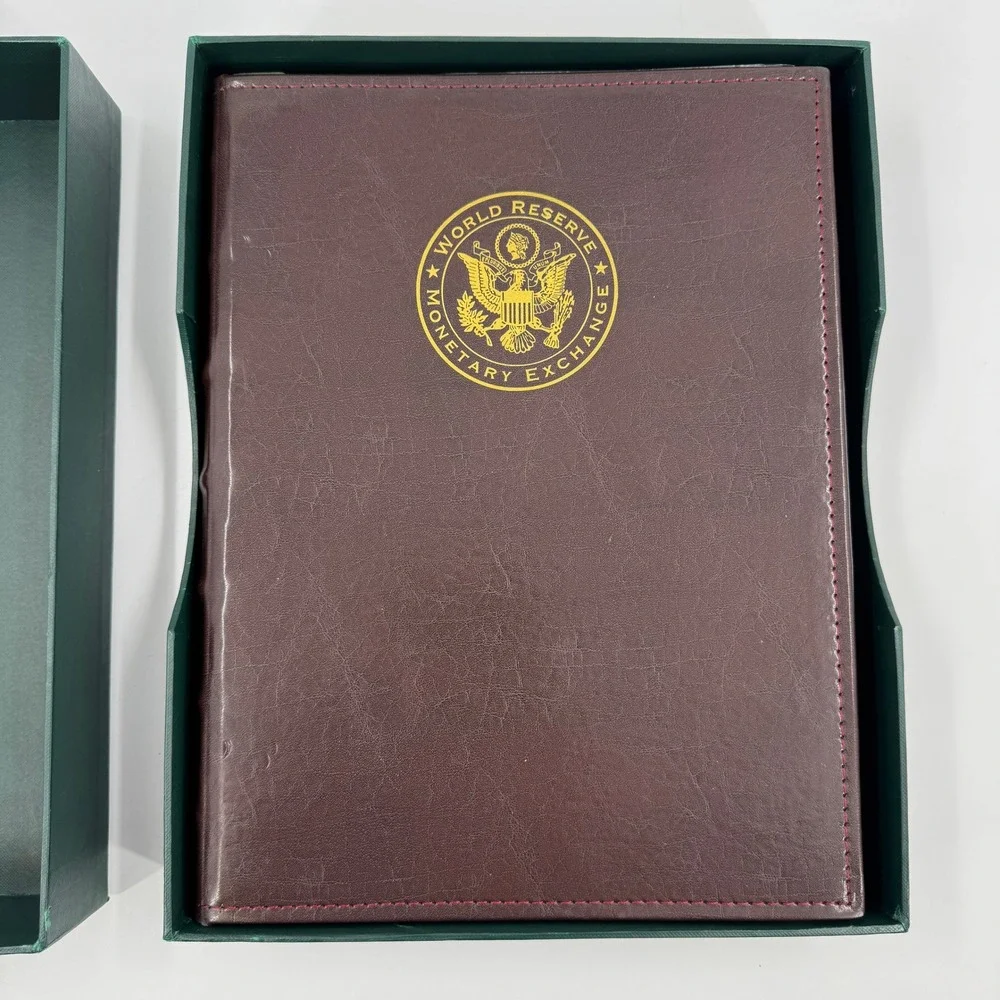 World Reserve Monetary Exchange Money Ledger Binder Burgundy Gold Foil